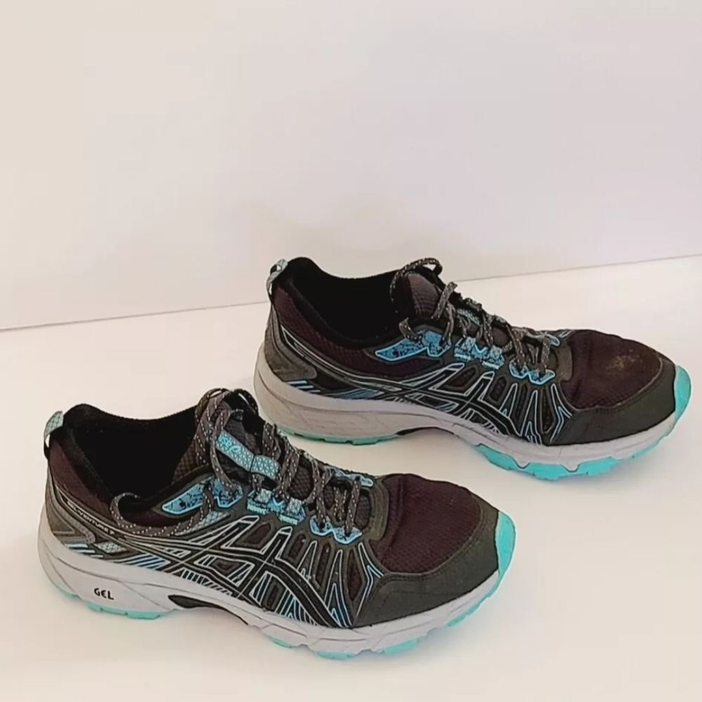 ASICS Gel-Venture 7 Running Shoes Women's Sz 9 Wide  Black/Blue Sneakers